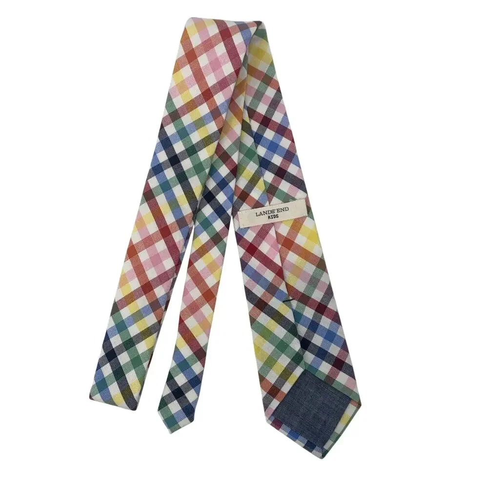 Lands End Kids 100% Cotton Tie Rainbow Plaid USA 52”x2.75”